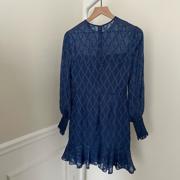 COOPER ST Blue Semi Sheer Ruffle Mini Dress Long Sleeves Lined Women’s 4 - Picture 6 of 7